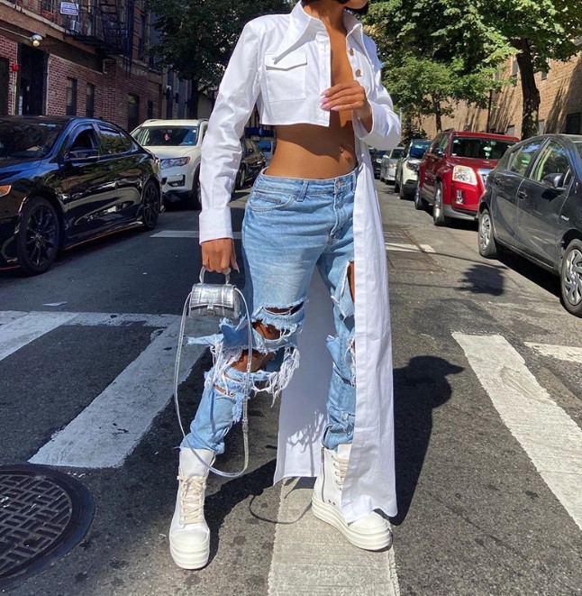 Personalized Sexy Asymmetrical Top With Exposed Waist On The Right Side And Streamer On The Left Side