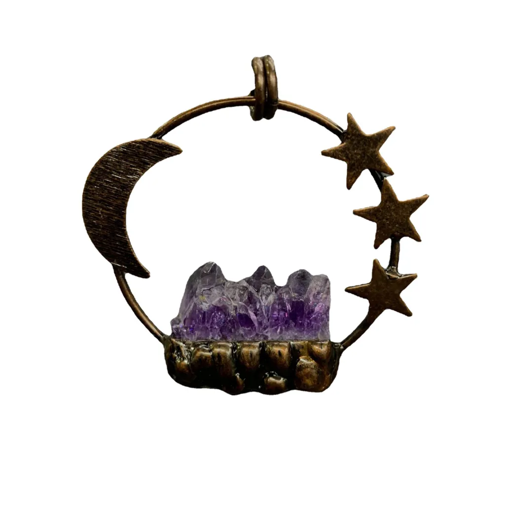 Retro Style Personality Star Moon Amethyst Pendant Product - At045