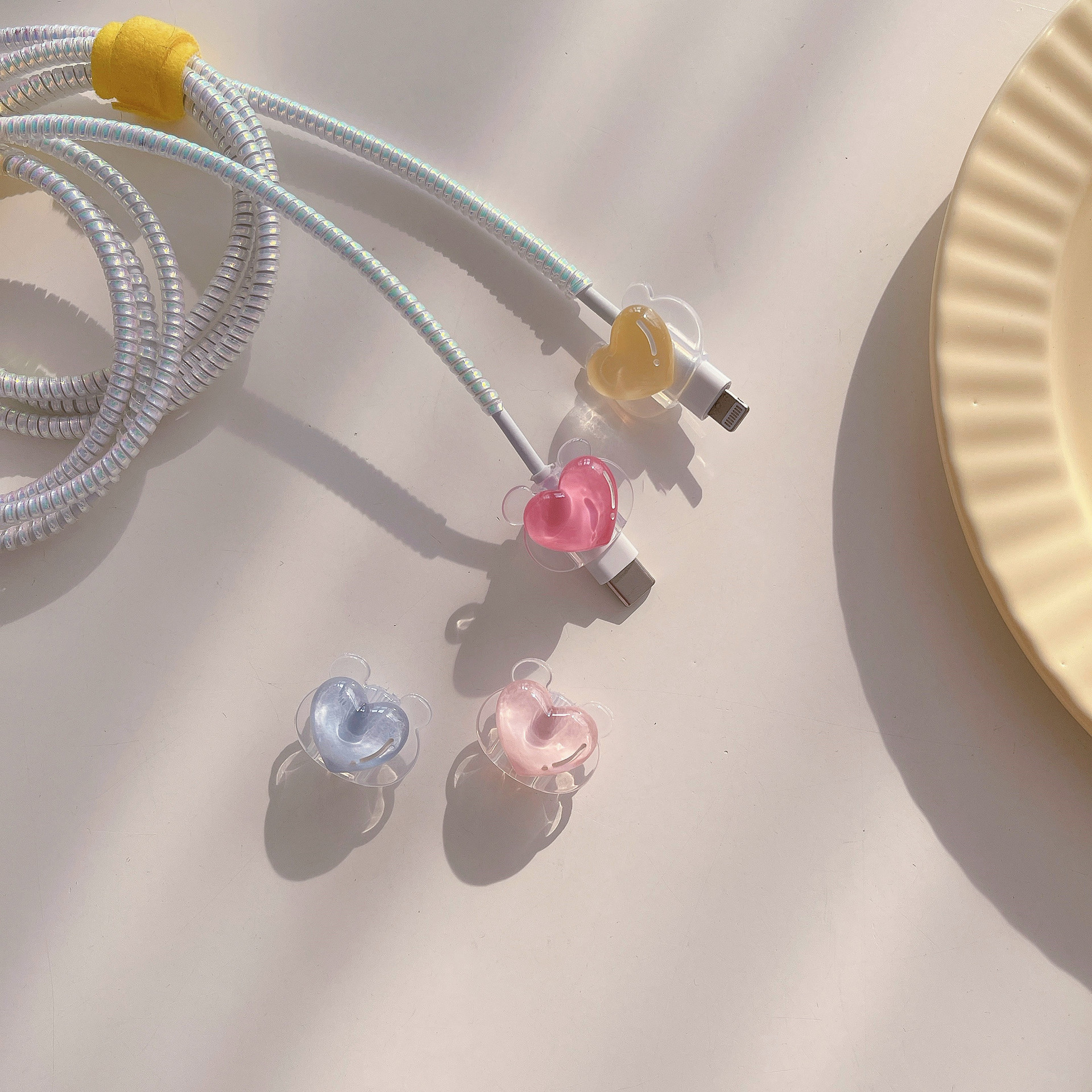 Applicable Data Cable Set Bear Headband Label Love Transparent Cartoon Bite Data Cable