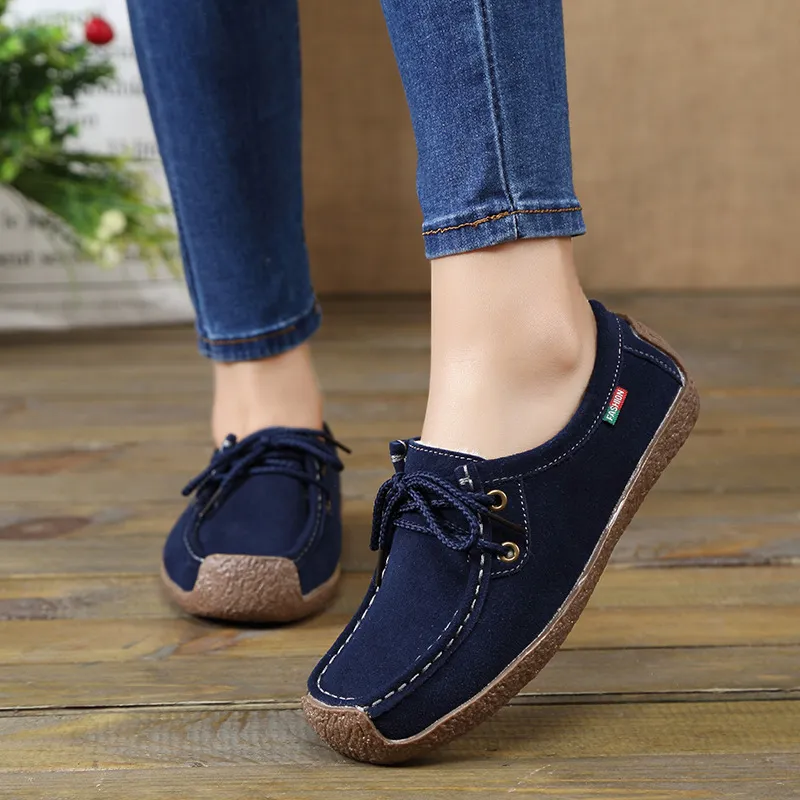 Lace-up Flat Shoes Sneakers Women Frosted Shoes - Blue