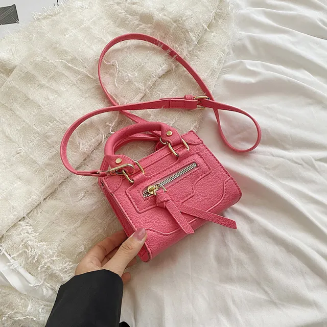 Women's Fashion Solid Color Biker Shoulder Bag Rose - Shop at LoveMi