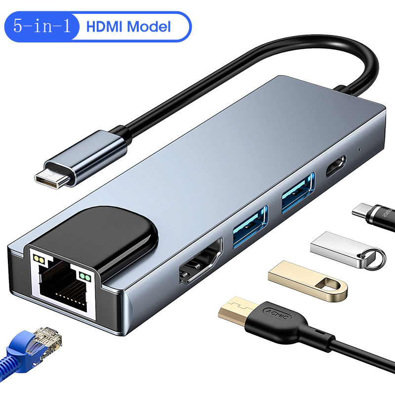 5-in-1 Type-c To HDMI Network Card USB Expansion Dock