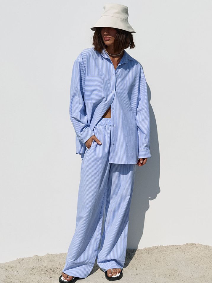 Women's Fashion Striped Shirt And Trousers Suit - Image 4