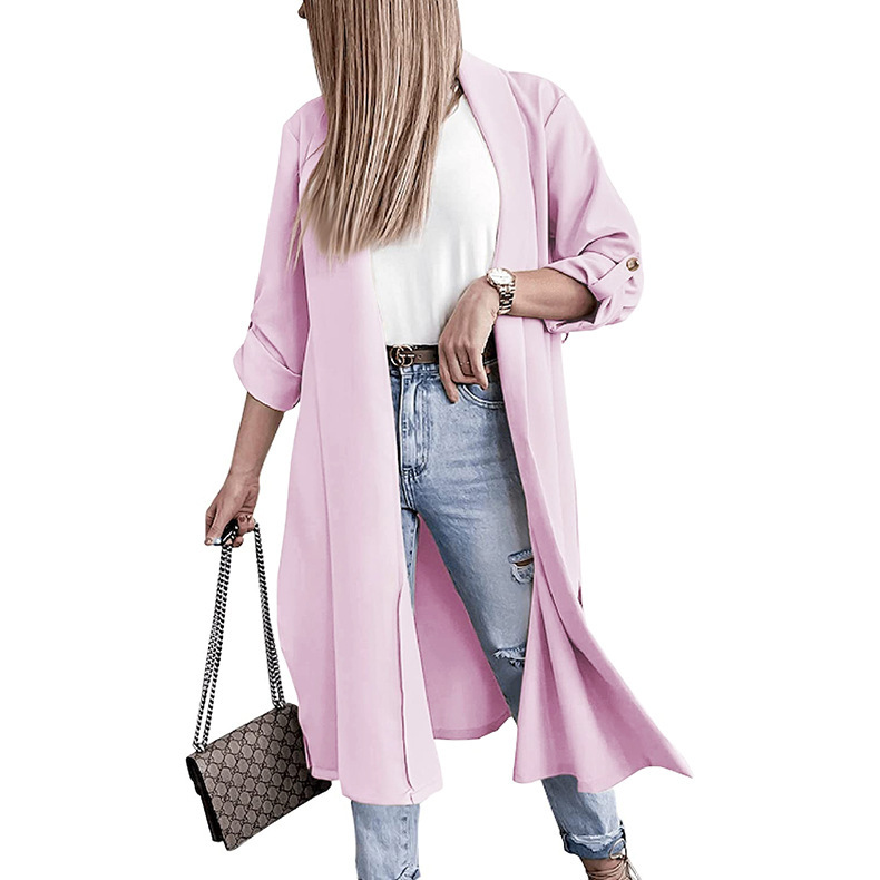 Title 10, Lengthened Solid Color Trench Coat Without Belt...