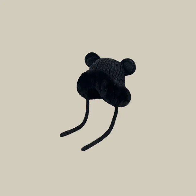 Cute Ears Plush Knitted Lei Feng Cap Women's Autumn And Winter Warm Hat Black - Shop at LoveMi