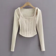Corset Slim Navel Sling Two Piece Trendy Top - Creamywhite - View 1