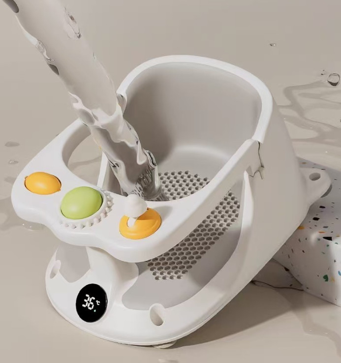 Baby Bath Seat Non-Slip Soft Toddler Bath Chair Suction Cups Temperature Display