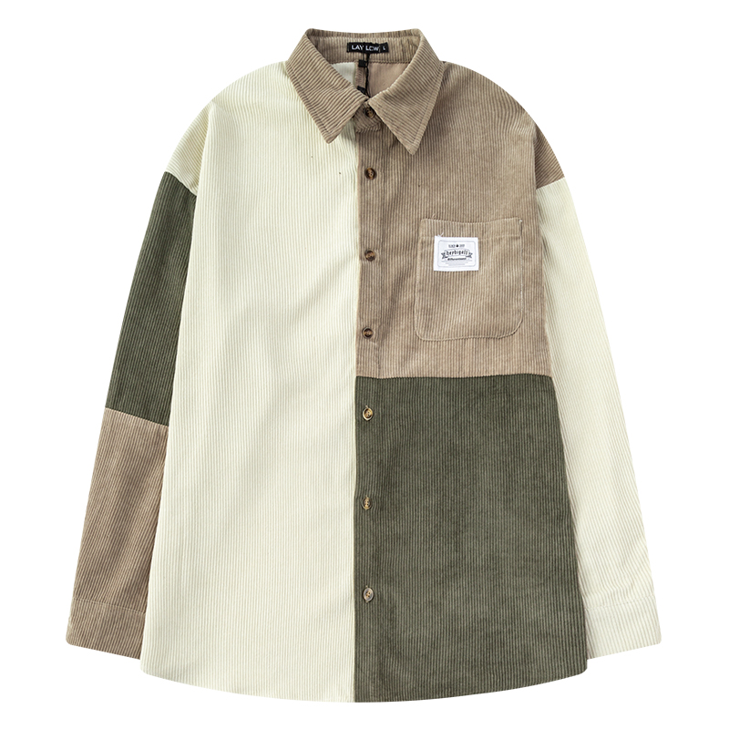 Pure Cotton Loose Stitching Plaid Shirt Street Tooling Long Sleeve Shirt
