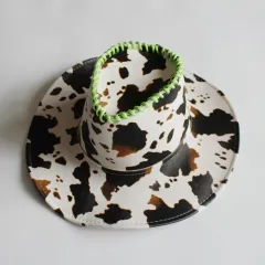 Retro Pu Leather Girl Cute Cow On Vacation Western Cowboy Hat Girl - Green - View 1