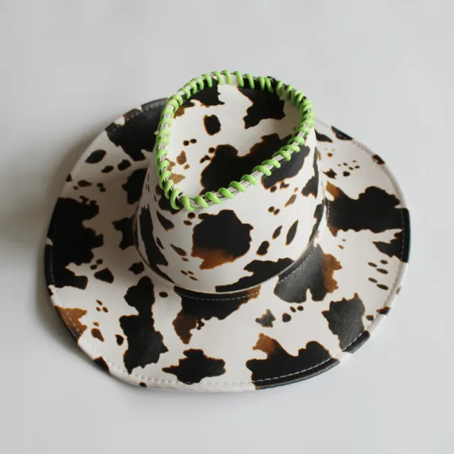 Retro Pu Leather Girl Cute Cow On Vacation Western Cowboy Hat Girl Green - Shop at LoveMi