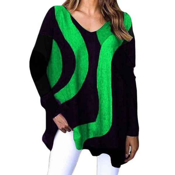 Title 7, V-Neck Pullover Long Sleeve Geometric Loose Cas...