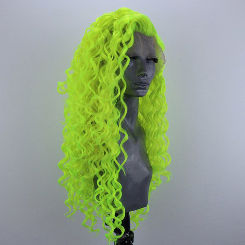 Wig Fashion Fluorescent Big Wave Long Hair Front Lace Chemical Fiber Green - Shop at LoveMi