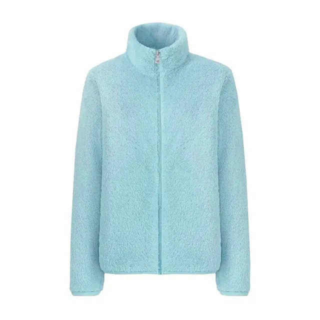Autumn And Winter Coat Stand up Collar Double Face Fleece Coral Cashmere Hoodie Blue - Shop at LoveMi