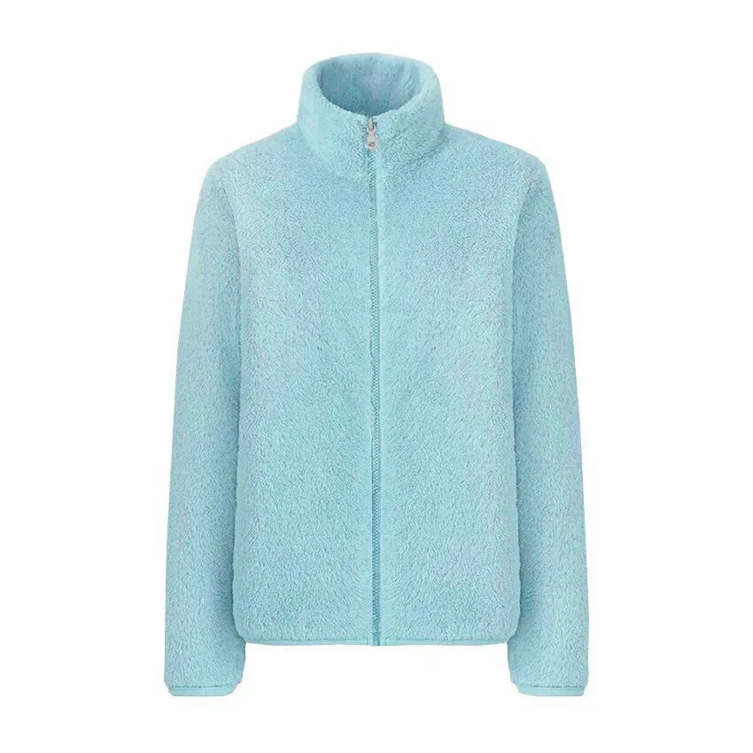 Autumn And Winter Coat Stand-up Collar Double Face Fleece Coral Cashmere Hoodie - Blue