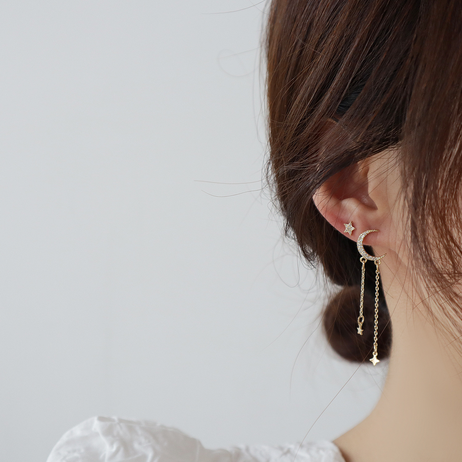 Water Drop Star Asymmetrical Earrings - Image 1 of 7