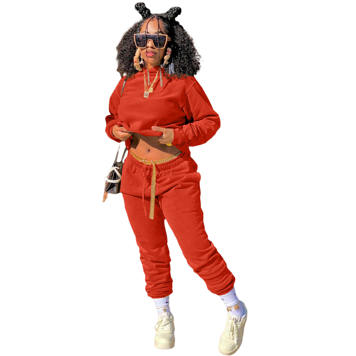 Sweatshirt Plus Down Loose Two Pieces Of Hooded Sports Suit