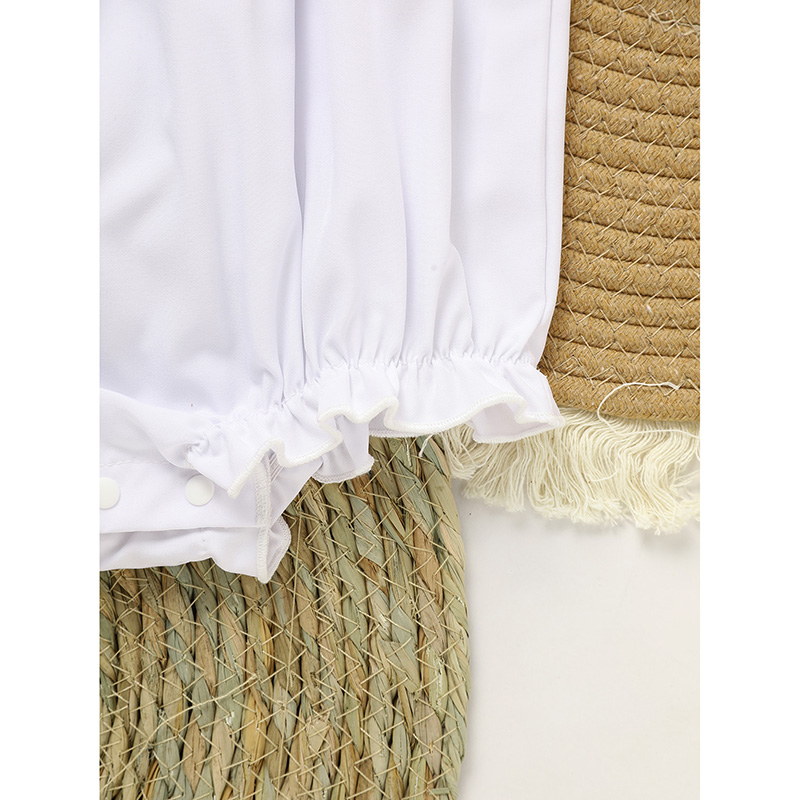 Baby Girl White Lace Romper Soft & Stylish Short Sleeve Bubble Jumpsuit For Wedding Season & Summer — foto 9