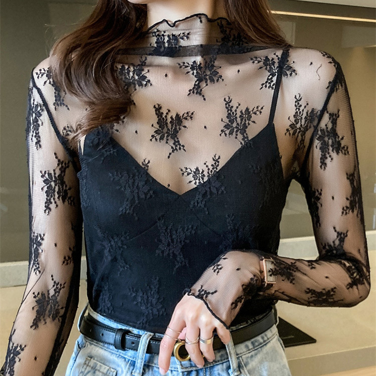 Women's Temperament And Fashion Lace Embroidery Long-sleeved Bottoming Shirt