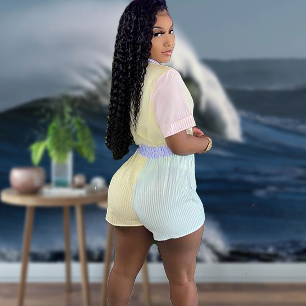 Striped Stitching Fashion Women's Two-piece Suit