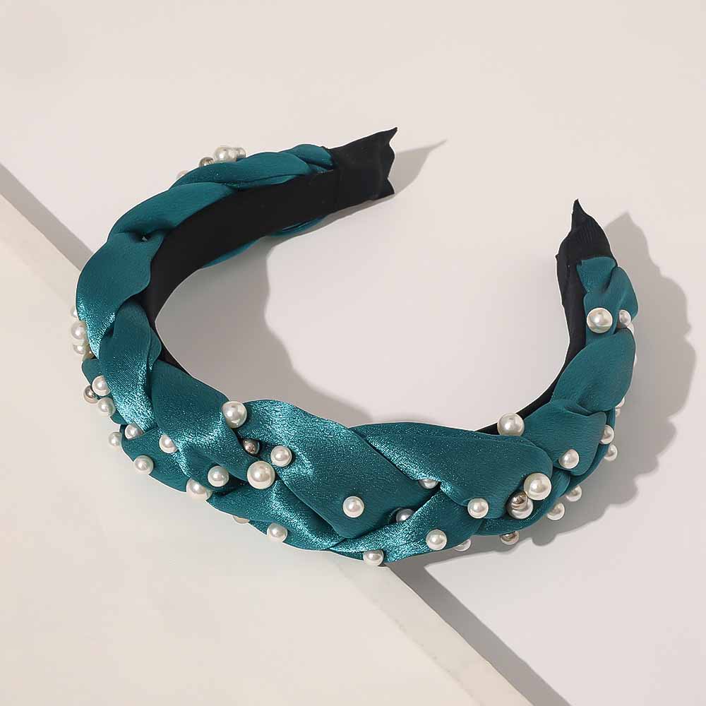 Crossed Wide sided Knotted Pearl Headband Blue - Shop at LoveMi