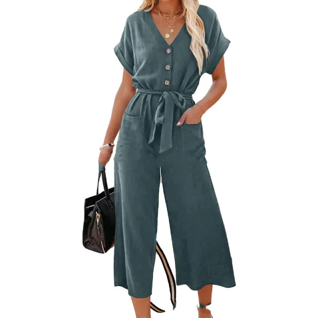 Cropped Pants Women's Loose Casual V neck Green - Shop at LoveMi