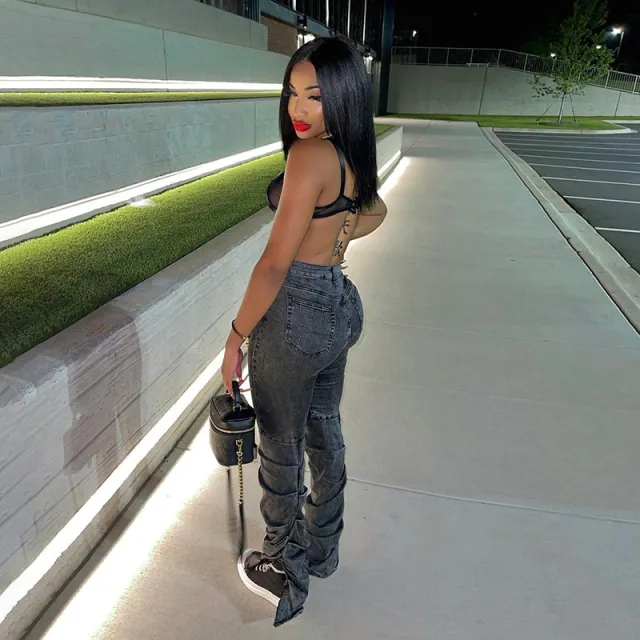 Women's High Waist Bag Hip Casual Pants Pleated Slit Grey - Shop at LoveMi