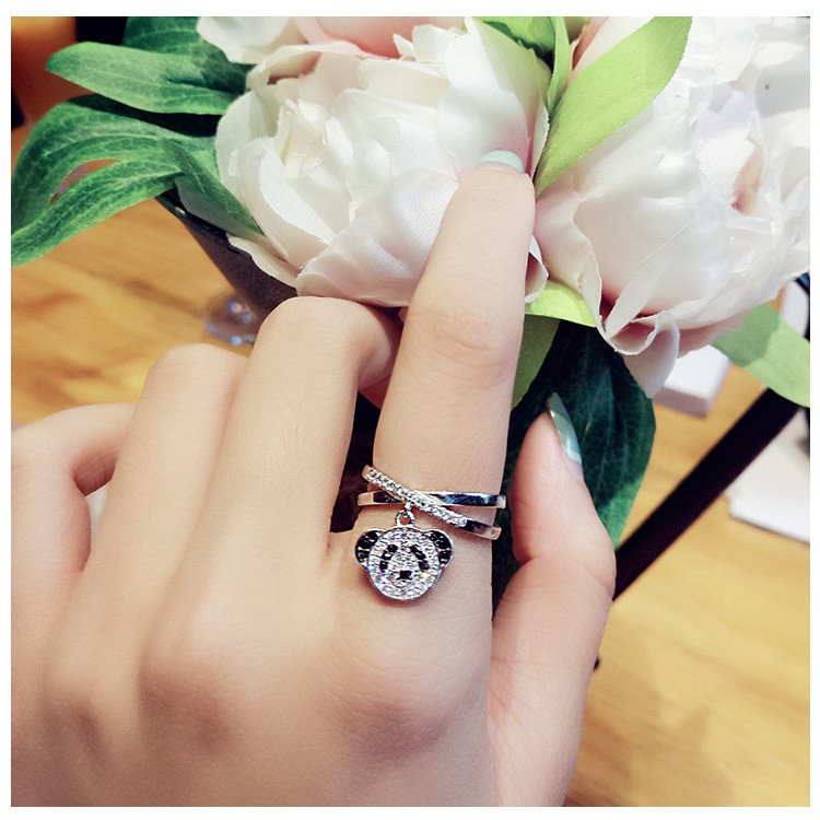 Title 3, Silver ring female creative panda animal, a cha...