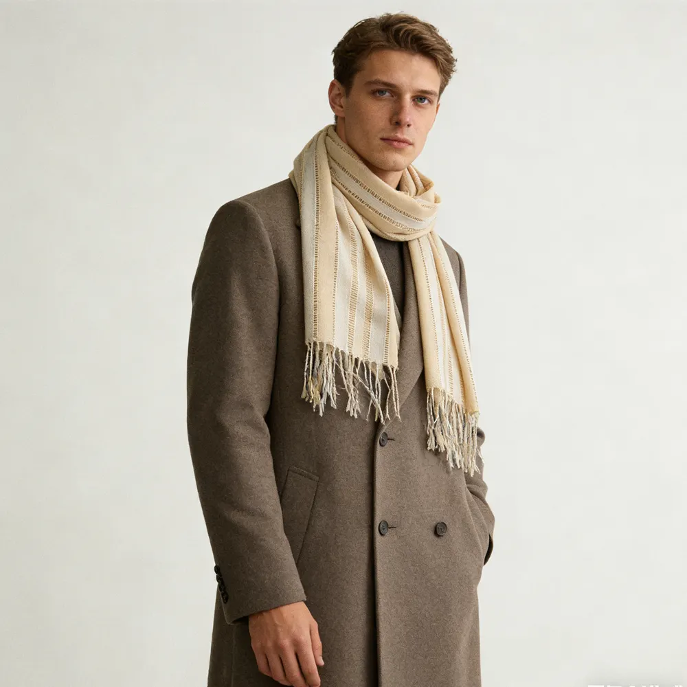Classic Yarn Dyed Pattern Khaki Long Scarf