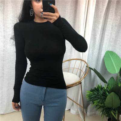 Women's Tight-fitting Sexy Slightly Transparent Round Neck Slim T-shirt Top