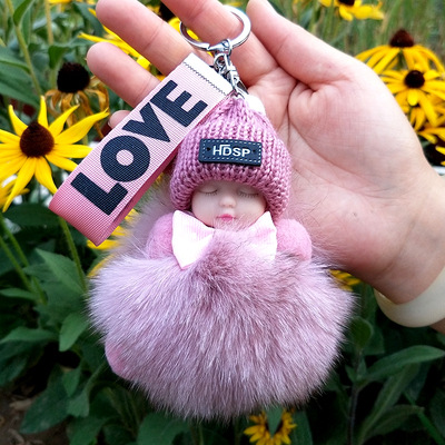 Fox Fur Fur Pendant Sleeping Baby Backpack Fur Pendant Jewelry Key Bag Bag Pendant