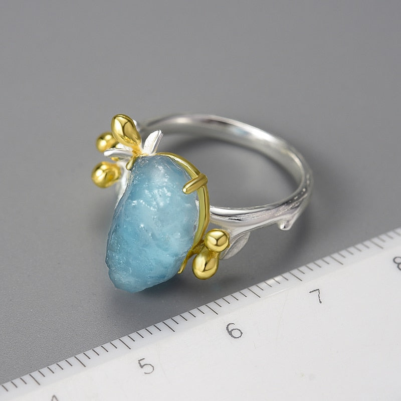 Title 5, Bague réglable fleur aigue-marine naturelle