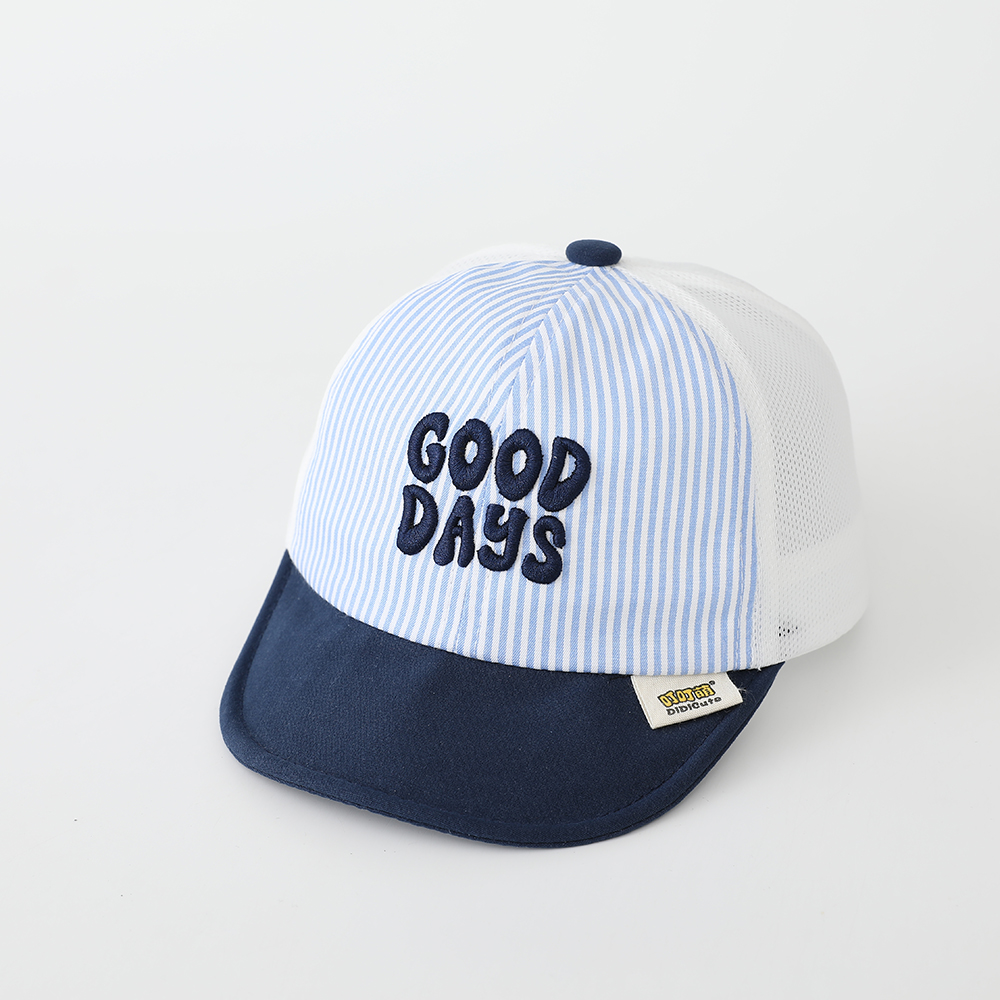 Summer Boys And Girls Striped Embroidered Letter Mesh Breathable Casual Sport Cap Suitable For Outdoor Daily Wear