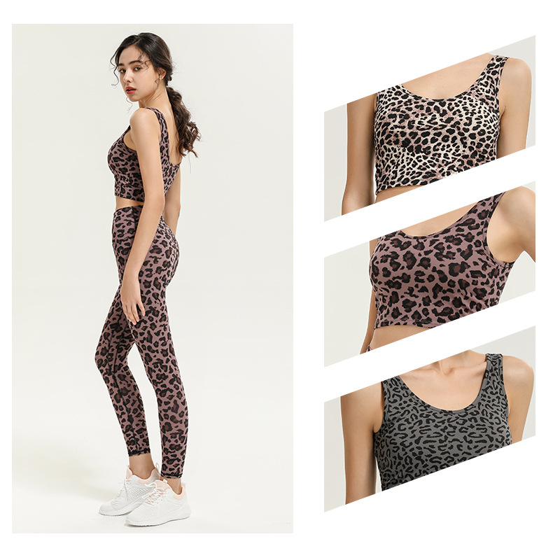 BraFashion Leopard Print Sports Underwear Women Shockproof Running Gathering