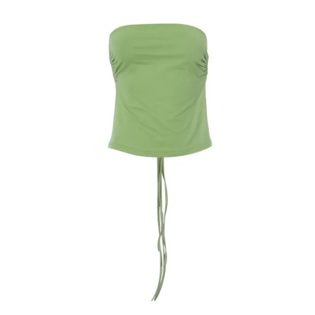Pure Color Tied Tube Top Backless Wrap Chest Short Inner Wear Women Green - Shop at LoveMi