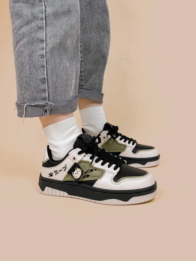 Color blocking Flat Sports Casual Low top Board Shoes White - Shop at LoveMi