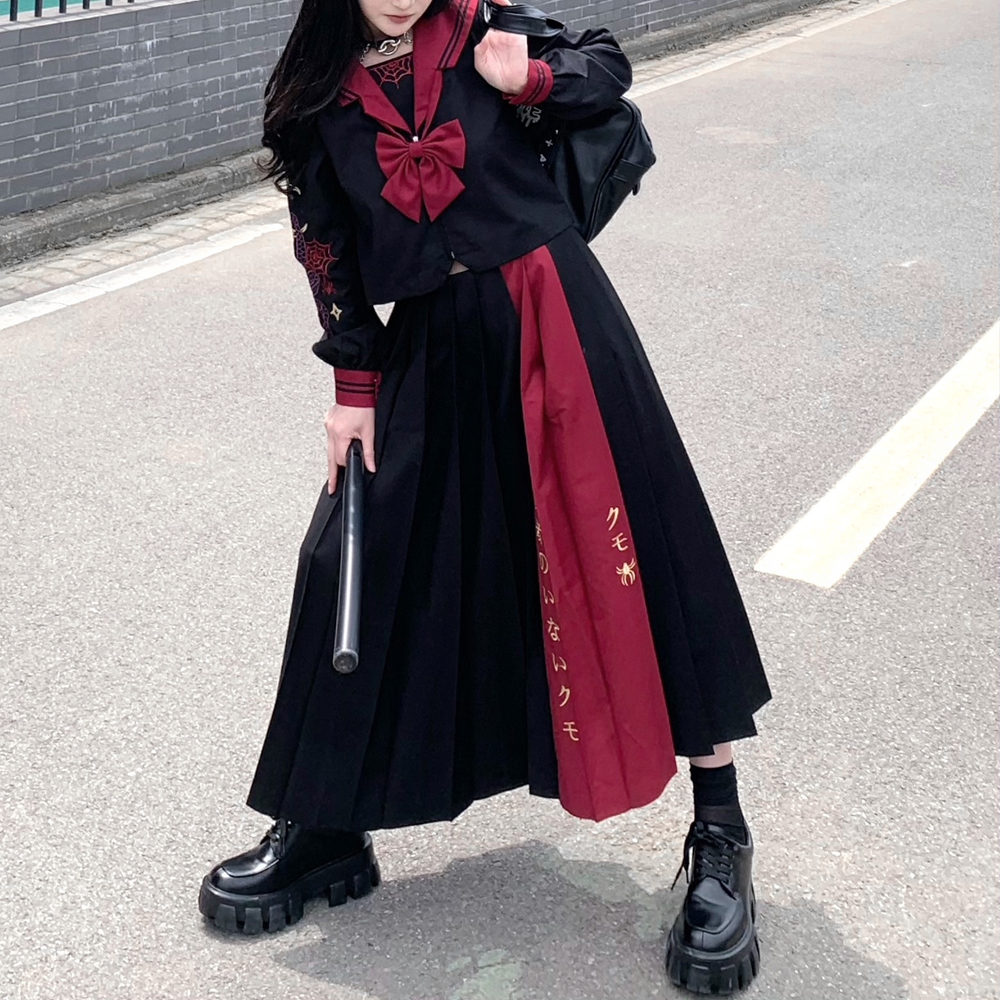 Jk Uniform Long Sleeve Bad Long Skirt Sailor Big Embroidery Suit