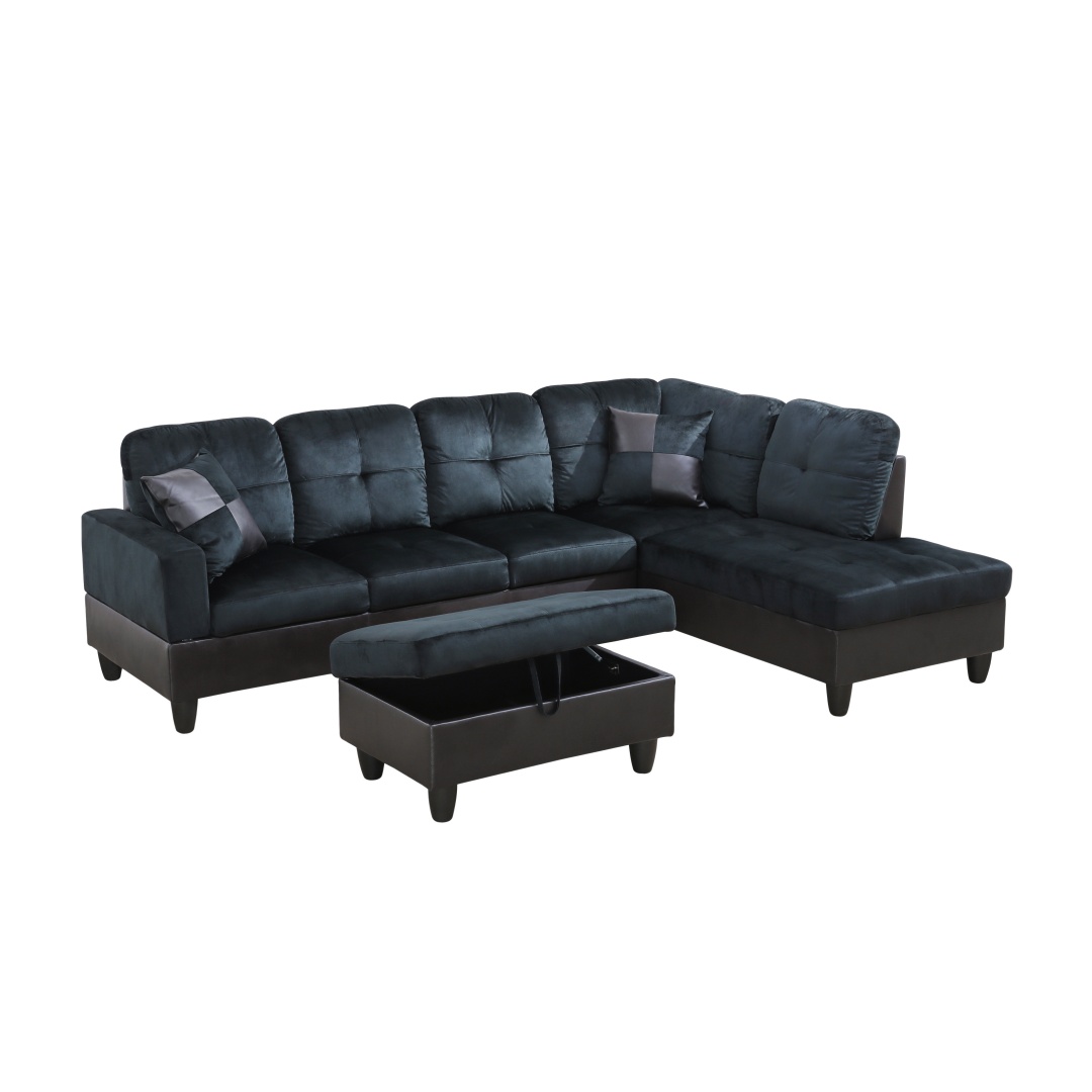 Pickup Only--Dark Blue And Brown Color Lint And PVC 3-Piece Couch Living Room Sofa Set