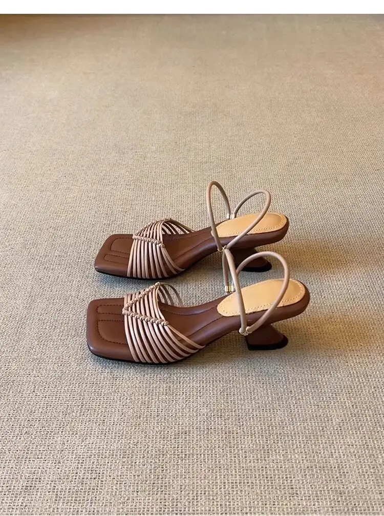 Women Square Toe High Heel Two-Way Wear