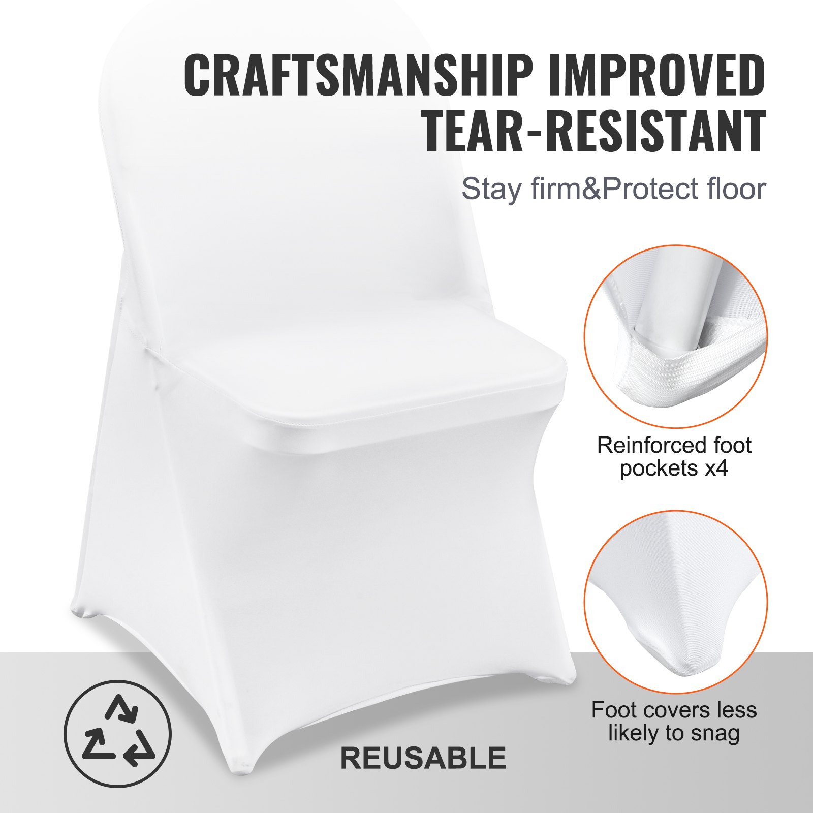 VEVOR White Stretch Spandex Chair Covers - 12 PCS, Folding Kitchen Chairs Cover, Universal Washable Slipcovers Protector, Removable Chair Seat Covers, For Wedding Party Dining Room Banquet Event image 3