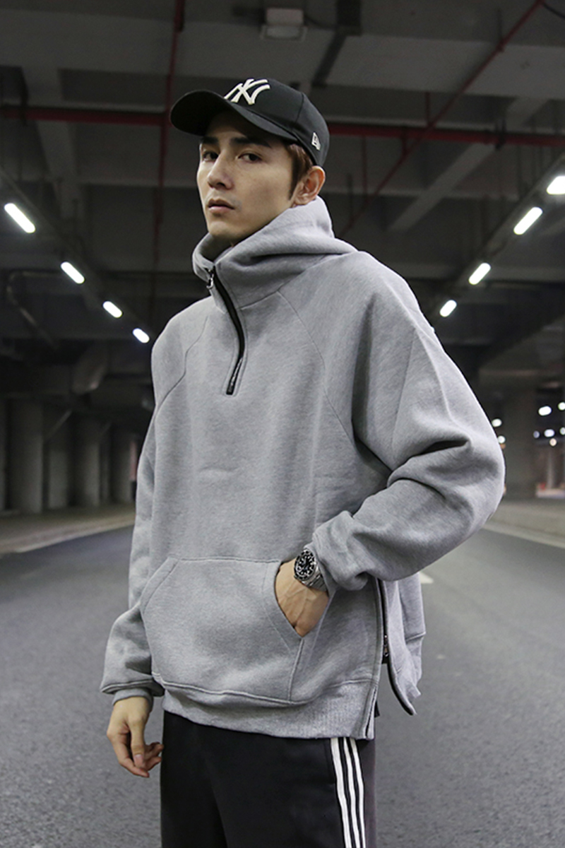 Title 4, Oversized effen fleece pullover-hoodie met halv...