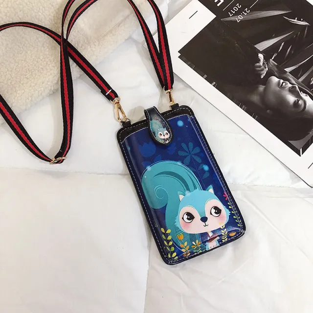 Printed Cartoon Mobile Phone Bag Women's Messenger Blue - Shop at LoveMi