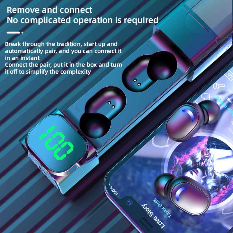 Mini E50 Crack Pull-out Digital Display Esports Gaming Wireless Bluetooth Headset TWS In-ear Type - Image 2