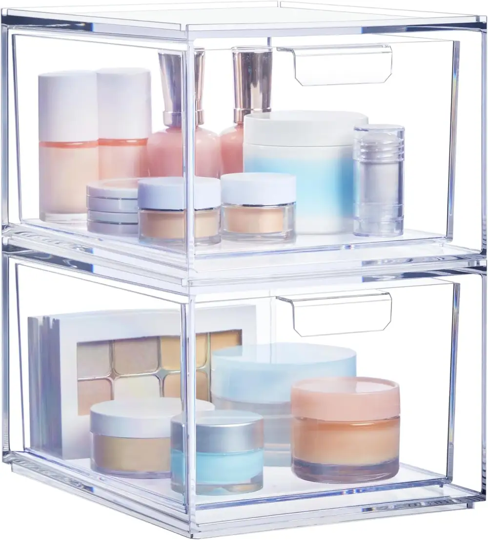Stackable Clear Bin Plastic Organizer Drawers 2 or 3Piece