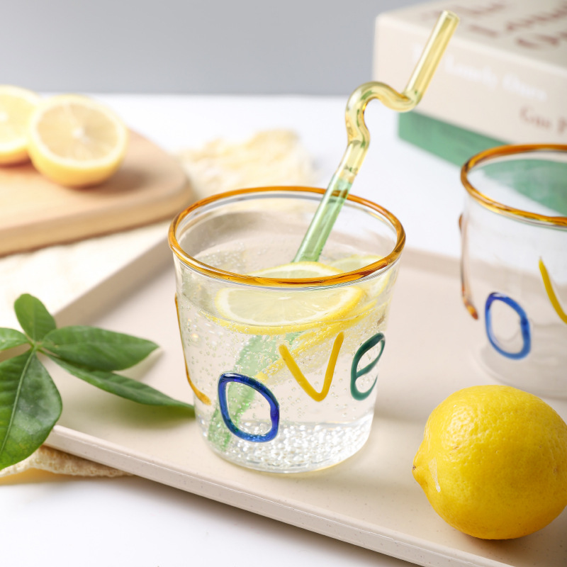 Colored Letters High Borosilicate Household Transparent Glass Water Cup