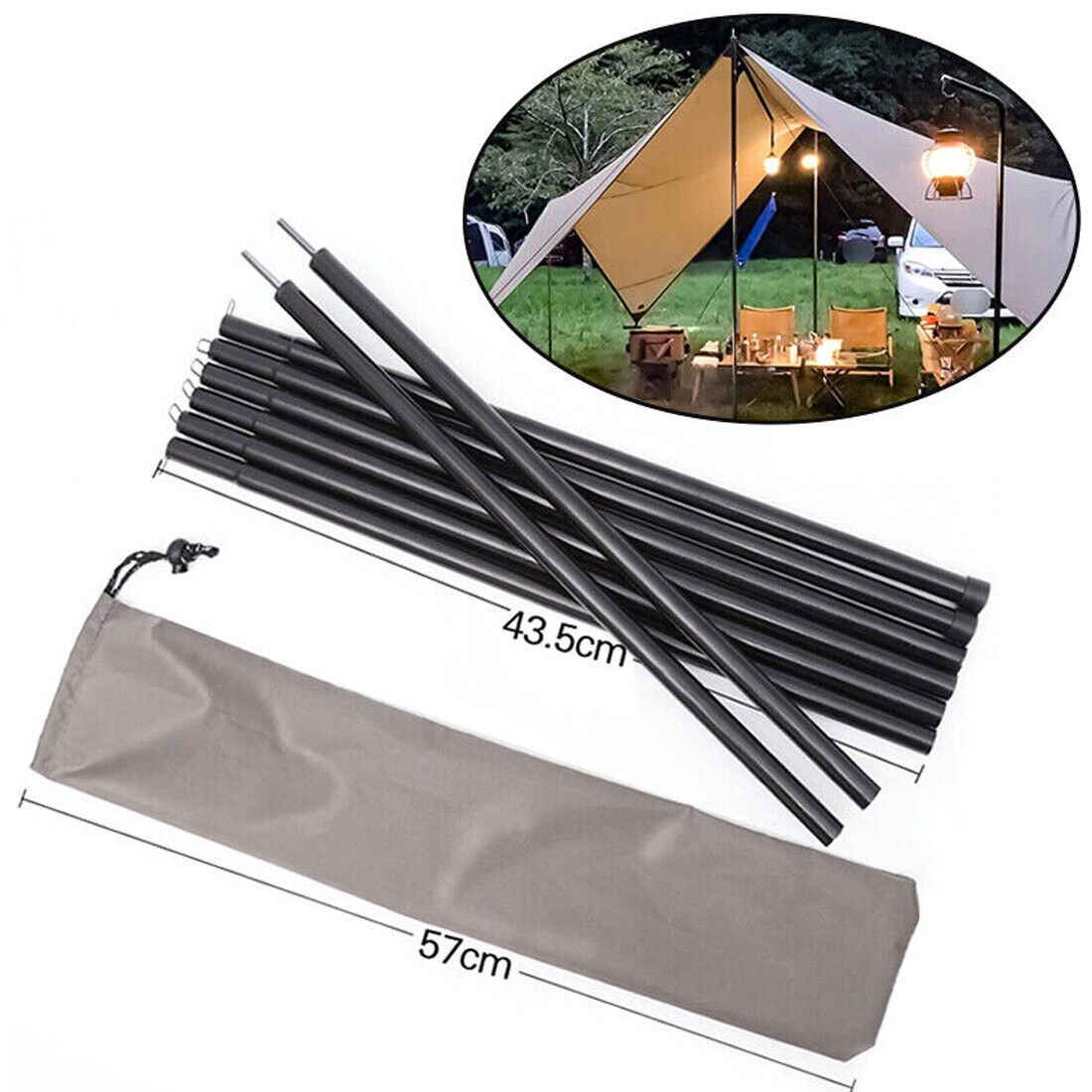 2x200cm Tent Poles Universal Telescopic Adjustable Steel Awning Canopy Tarp Pole 7