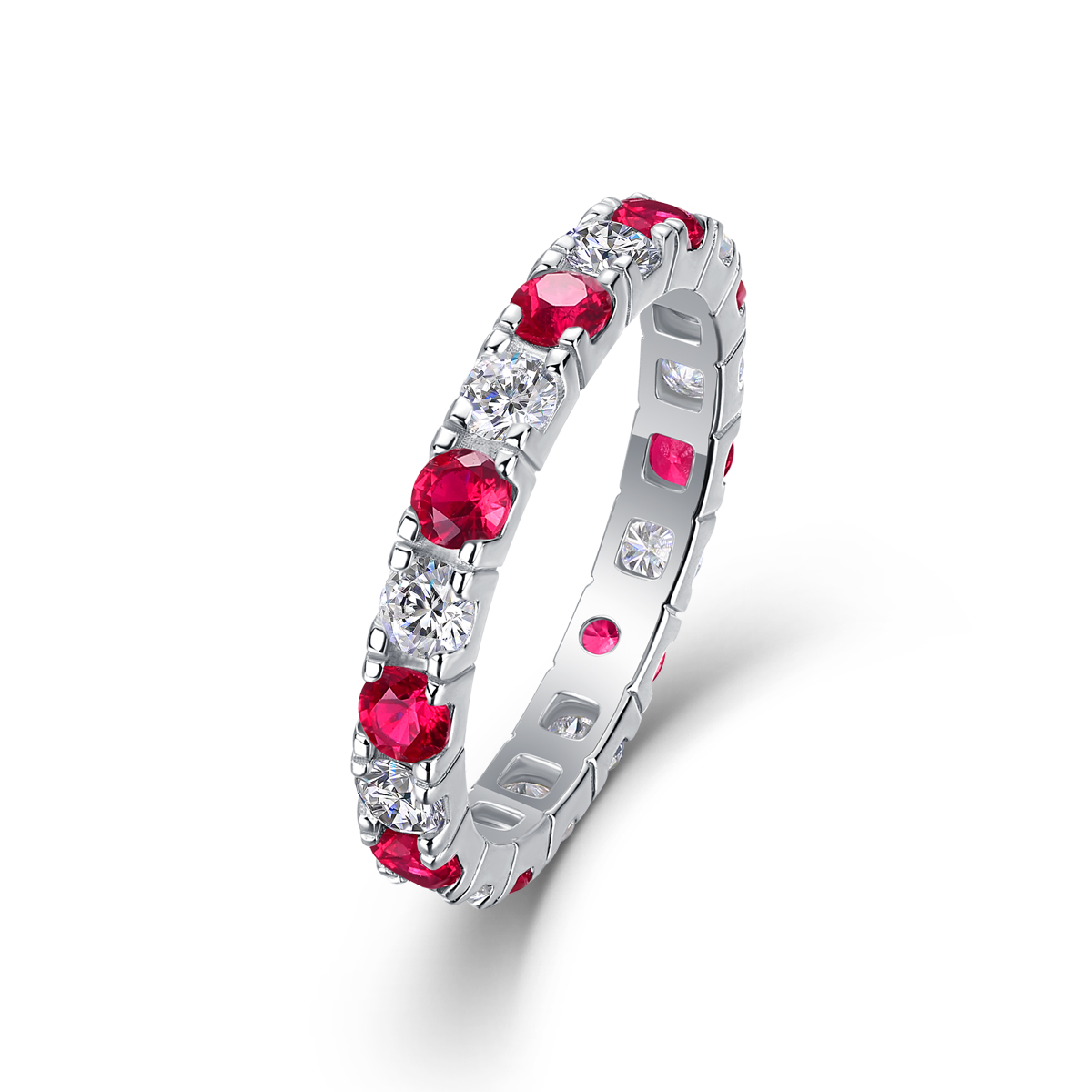 Dainty Eternity Ring Alternating Ruby Stones