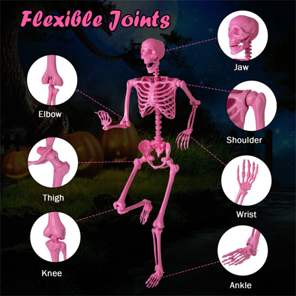 5.5 FT Pink Halloween Skeleton Decor  - No Assembly Needed, Integrated Hanging Rope, Playful-Spooky Vibe for Parties/Yards-18