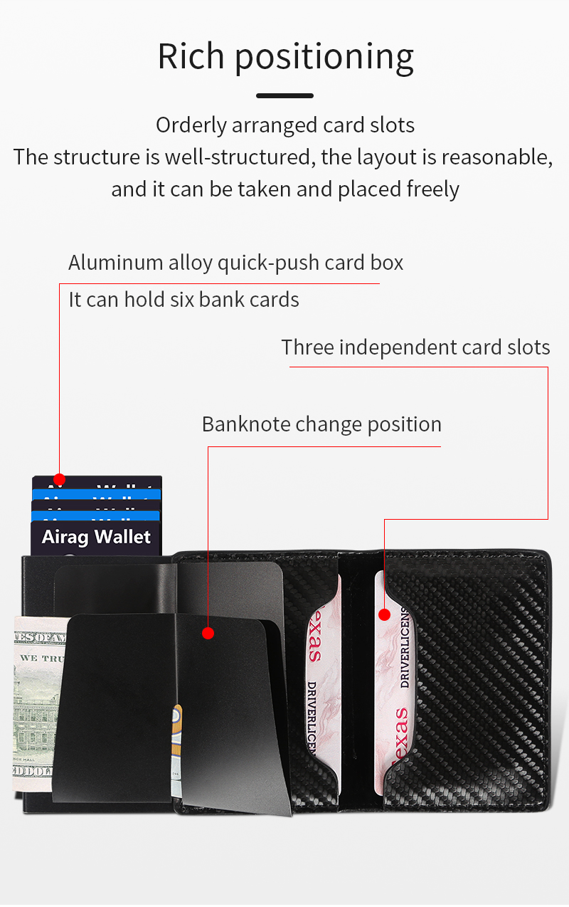 Men's Slim Wallet, RFID Metal Aluminum Shell Men's Automatic Card Ejection Wallet Card Holder