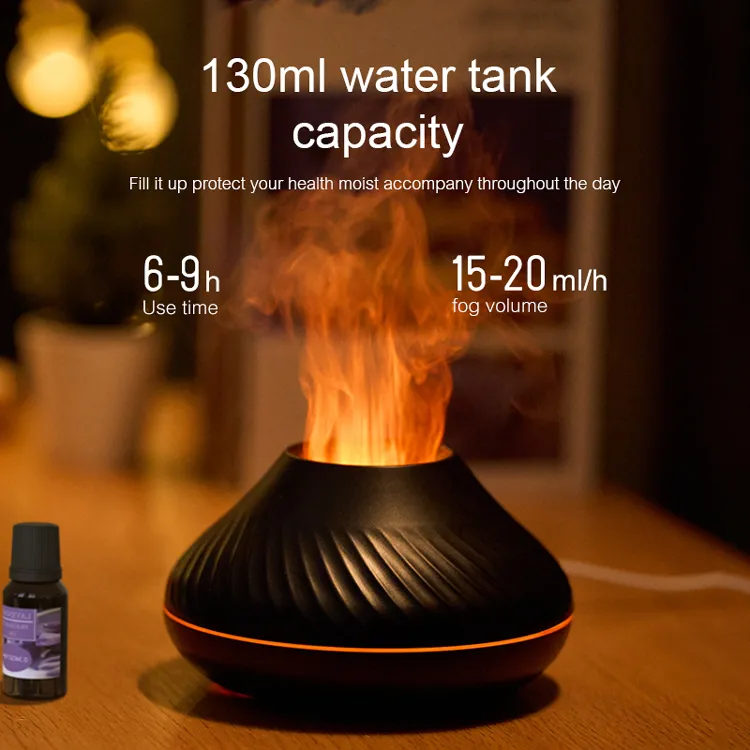 Newest RGB Flame Aroma Diffuser 130Ml 3d Colorful Flame Humidifier Fire Volcano Diffuser Flame – image 4