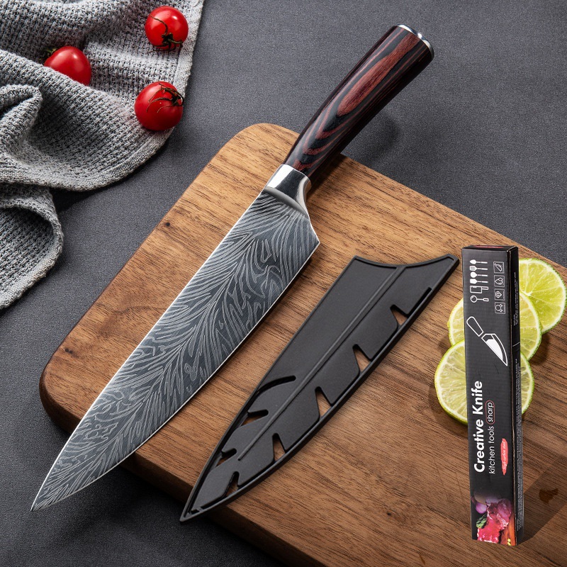 Title 4, Stainless Steel Chef Damascus Grain Kitchen Knife